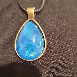Blue and Gold Teardrop Pendant Necklace